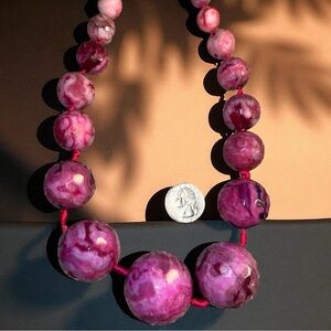 Vintage Lace Agate XL Graduated Faceted Pink/Purple Beaded Necklace